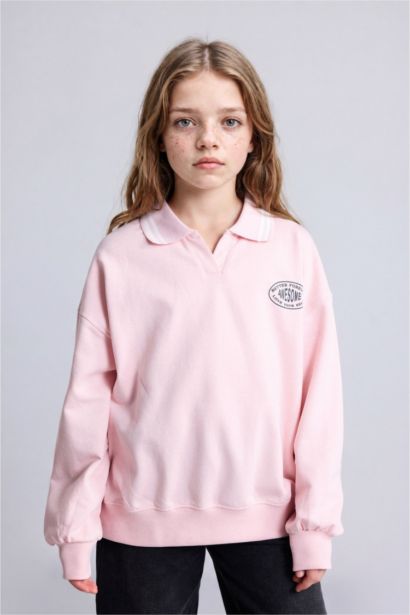 Slogan Polo Collar Sweatshirt