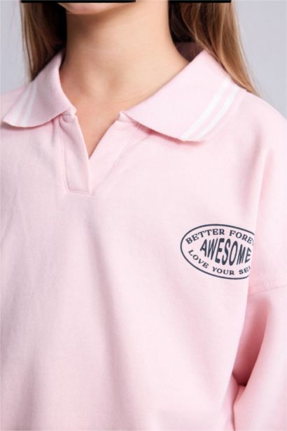 Slogan Polo Collar Sweatshirt