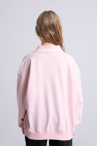 Slogan Polo Collar Sweatshirt