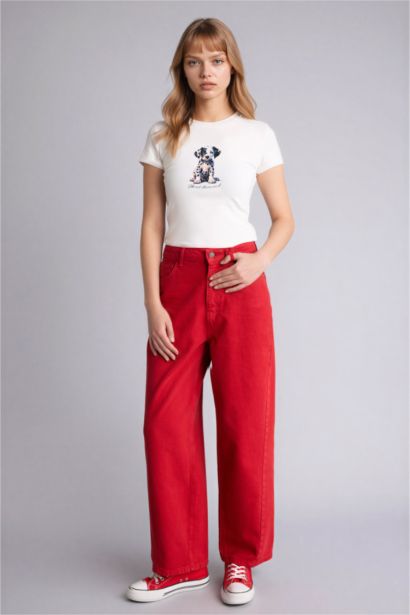 Футболка Fitted в рубчик с принтом и коротким рукавом