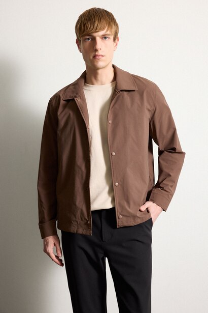 Regular Fit Shirt Collar Snap Button Jacket