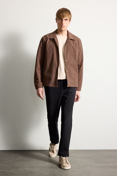 Regular Fit Shirt Collar Snap Button Jacket