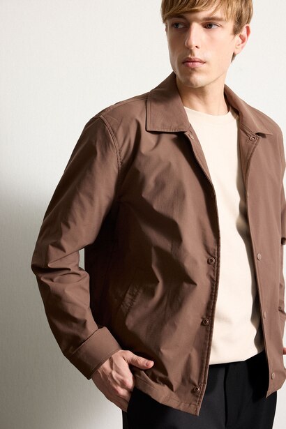 Regular Fit Shirt Collar Snap Button Jacket
