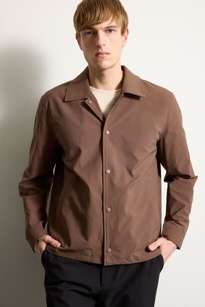 Regular Fit Shirt Collar Snap Button Jacket