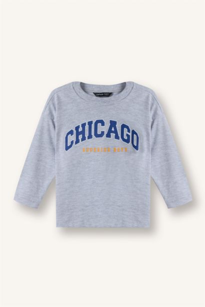 تيشيرت بيبي أولاد كم طويل برسمة مدينة اوفر سايز برقبة مستديرة من قطعتين