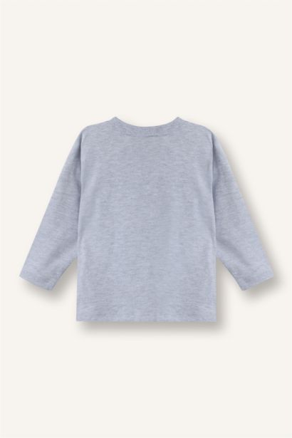 تيشيرت بيبي أولاد كم طويل برسمة مدينة اوفر سايز برقبة مستديرة من قطعتين