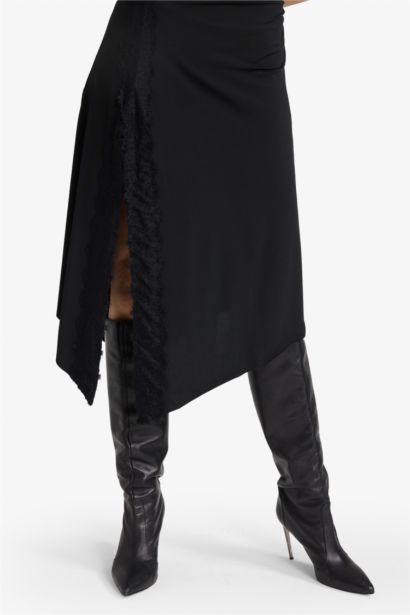 Yılbaşı Temalı A Kesim V Yaka Yırtmaçlı Askılı Midi Elbise