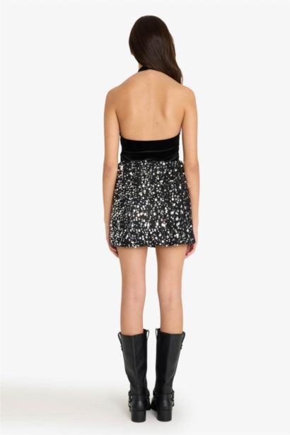 Mini jupe à sequins à taille élastique