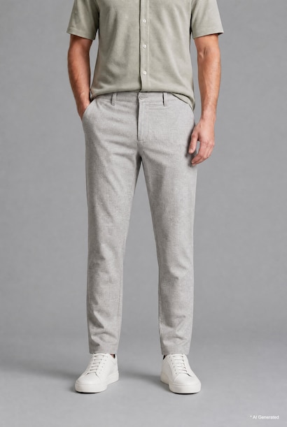 Regular Fit Beige Blended Linen Trousers