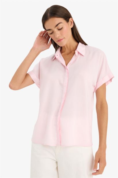 قميص نص كم قصة عادية بياقة قميص