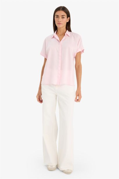 قميص نص كم قصة عادية بياقة قميص