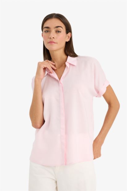 قميص نص كم قصة عادية بياقة قميص