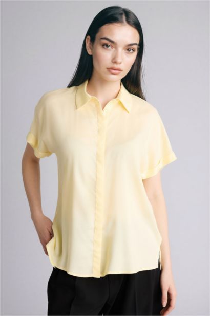 قميص نص كم قصة عادية بياقة قميص