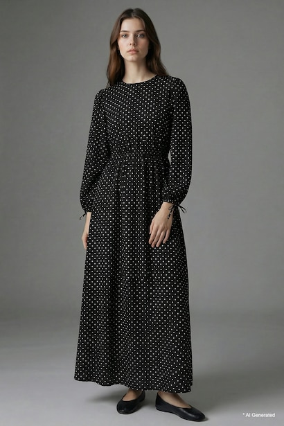 100% Cotton Printed Poplin Long Sleeve Dress