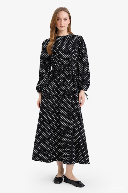 100% Cotton Printed Poplin Long Sleeve Dress