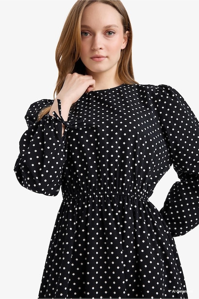 100% Cotton Printed Poplin Long Sleeve Dress