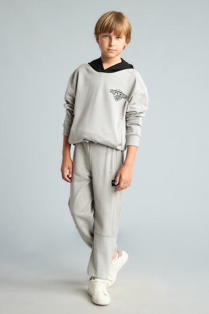 Ensemble gris clair Sweat à capuche imprimé et Jogging pour garçon