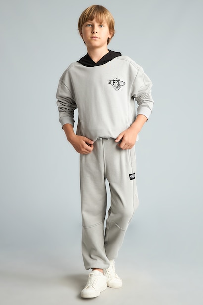 Ensemble gris clair Sweat à capuche imprimé et Jogging pour garçon