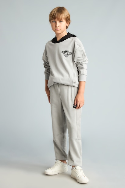 Ensemble gris clair Sweat à capuche imprimé et Jogging pour garçon