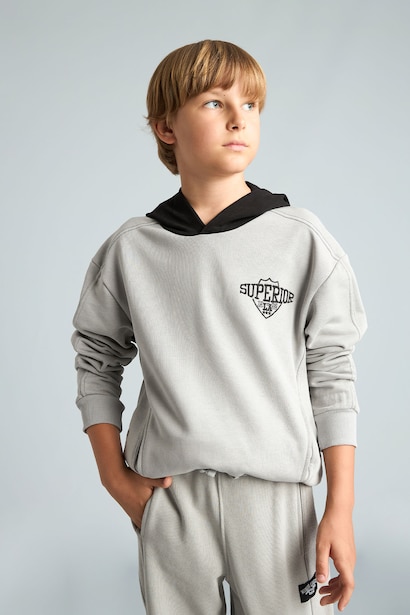 Ensemble gris clair Sweat à capuche imprimé et Jogging pour garçon