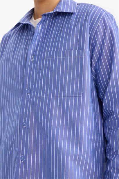 Boxy Fit Çizgili Uzun Kollu Gömlek