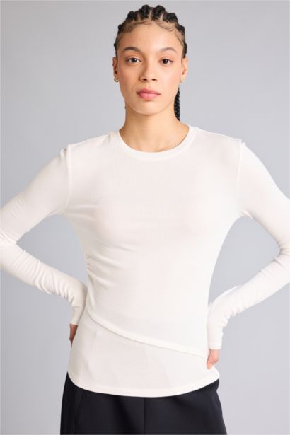 Спортивная футболка Slim Fit из модала с круглым вырезом и длинным рукавом