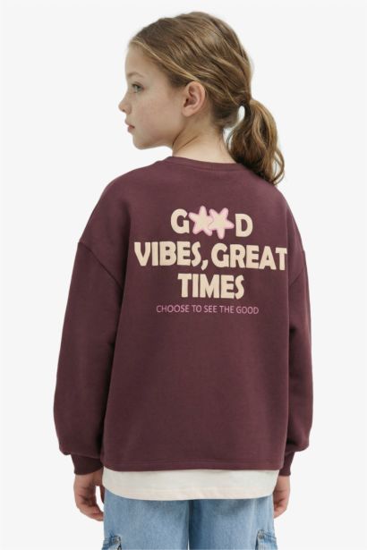 Girl Overshirt Fit Slogan Printed Thick Fabric Sweatshirt