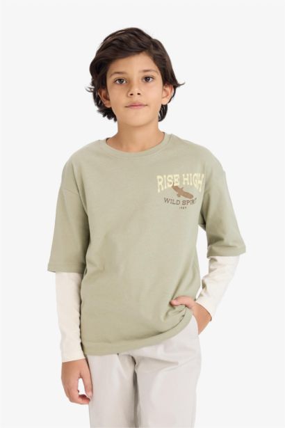 تيشيرت ردن طويل ولادي اوفر سايز وياخة مستديرة