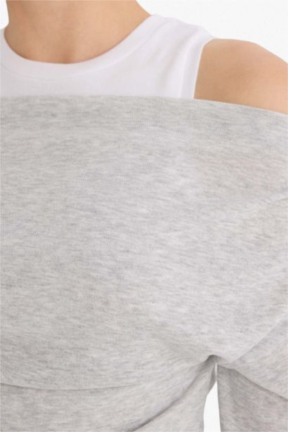 Slim Fit One Shoulder Ribbed Long Sleeve T-Shirt