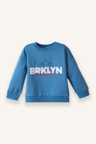 Baby Boy Oversize Fit Crew Neck Patterned 2 Piece Sweatshirt