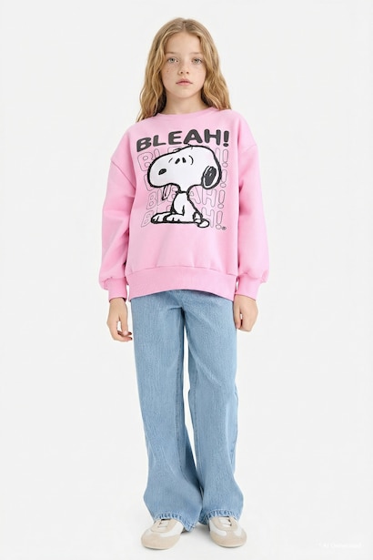 Girl Snoopy Oversize Crew Neck Soft Lining Sweatshirt