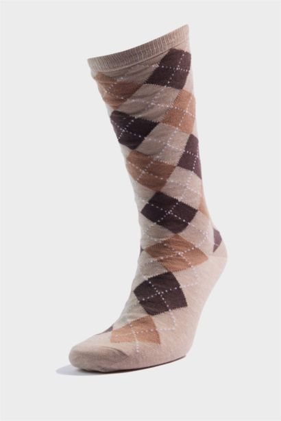 Kadın 2'li Baklava Desenli Pamuklu Diz Altı Çorap