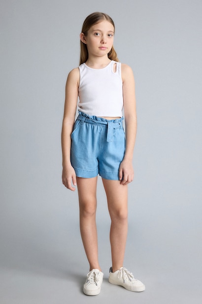 Beli Bağcıklı Denim Şort Kız Çocuk