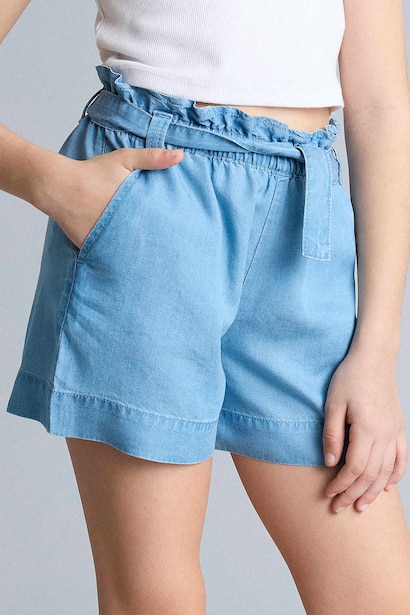 Beli Bağcıklı Denim Şort Kız Çocuk