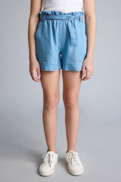 Beli Bağcıklı Denim Şort Kız Çocuk