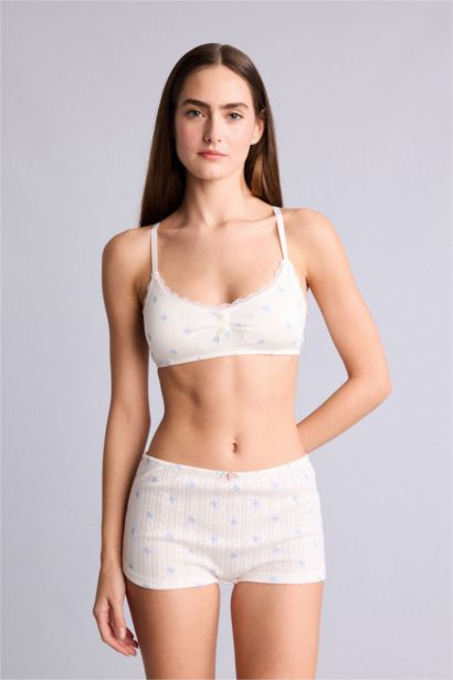 Ribbed with Removable Pads Wire-free Lace Detail Bralette