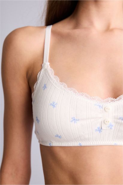 Ribbed with Removable Pads Wire-free Lace Detail Bralette