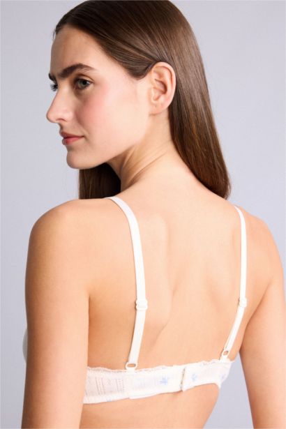 Ribbed with Removable Pads Wire-free Lace Detail Bralette