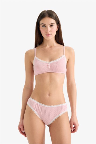 Lace Detail Ribbed Brazilian Panty