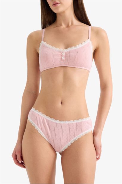 Lace Detail Ribbed Brazilian Panty