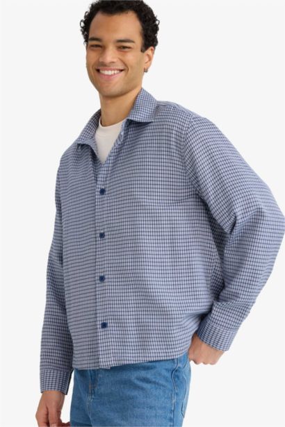 Boxy Fit Plaid Woven Long Sleeve Shirt