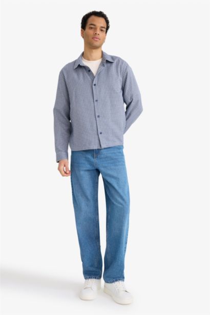 Boxy Fit Plaid Woven Long Sleeve Shirt