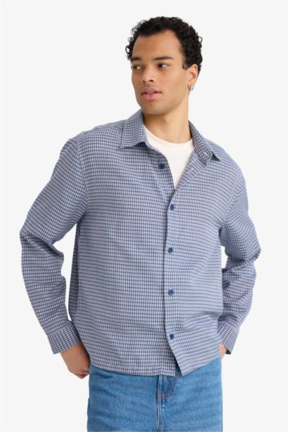 Boxy Fit Plaid Woven Long Sleeve Shirt