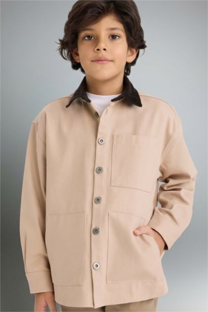 Boy Contrast Shirt Collar Gabardine Shirt Jacket