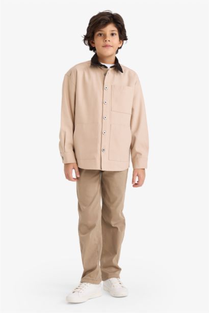 Boy Contrast Shirt Collar Gabardine Shirt Jacket