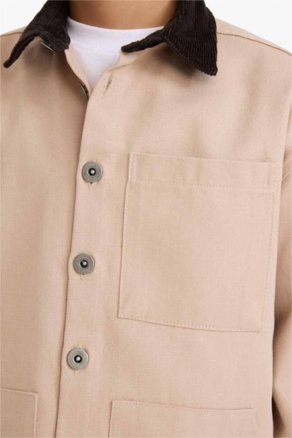 Boy Contrast Shirt Collar Gabardine Shirt Jacket
