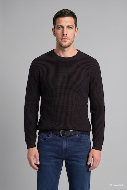 Relaxed Fit Bisiklet Yaka Basic Kazak