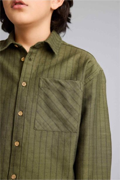 Oversıze Çizgili Poplin Gömlek Erkek Çocuk