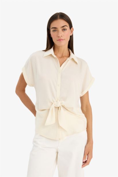 قميص نص كم قصة عادية بياقة قميص