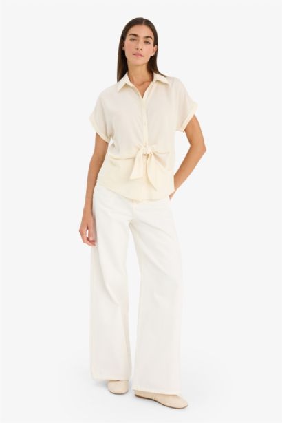 قميص نص كم قصة عادية بياقة قميص